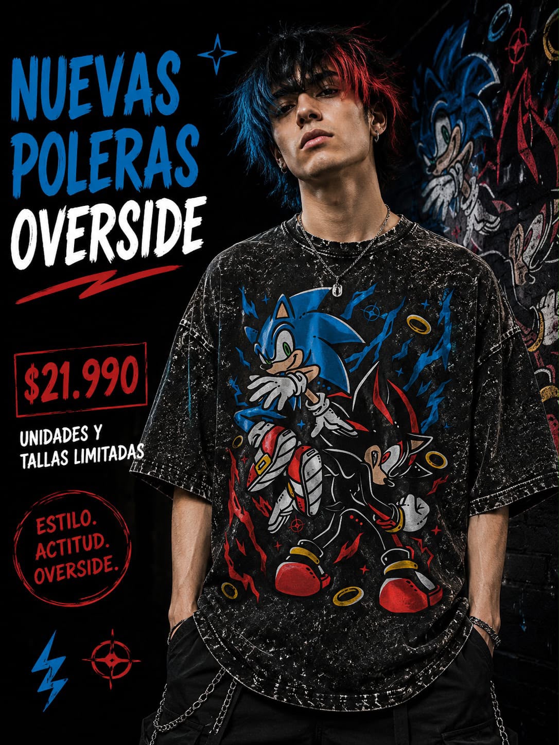 Polera Sonic vs Shadow Overside acid wash