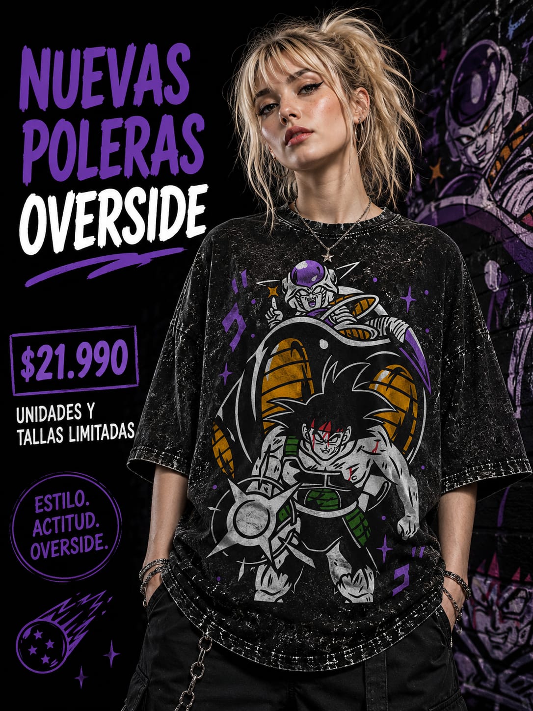 Polera Bardock vs Freezer Overside acid wash