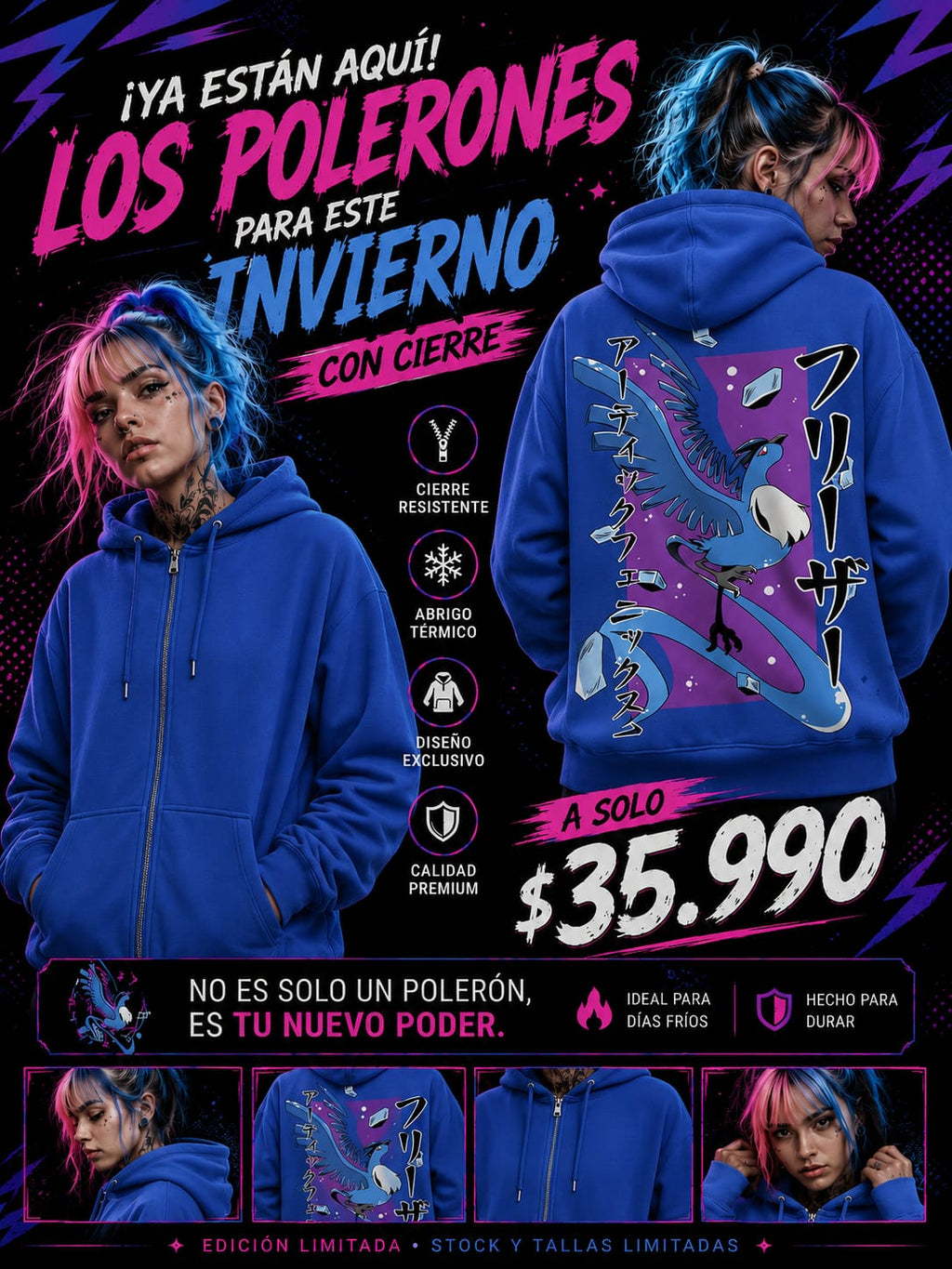 Poleron - Hoddies Articuno  con cierre