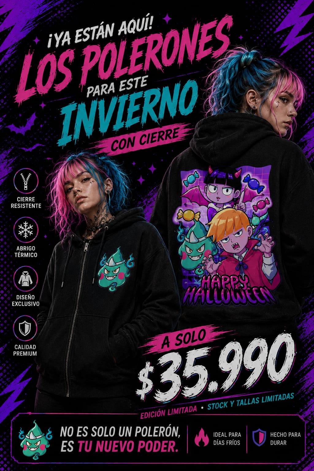 Poleron - Hoddies Mob 100% con cierre