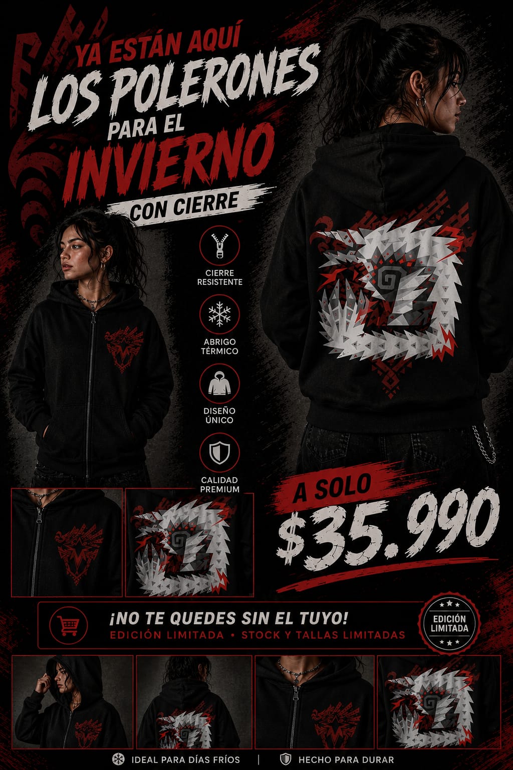 Poleron - Hoddies Zinogre estigio con cierre