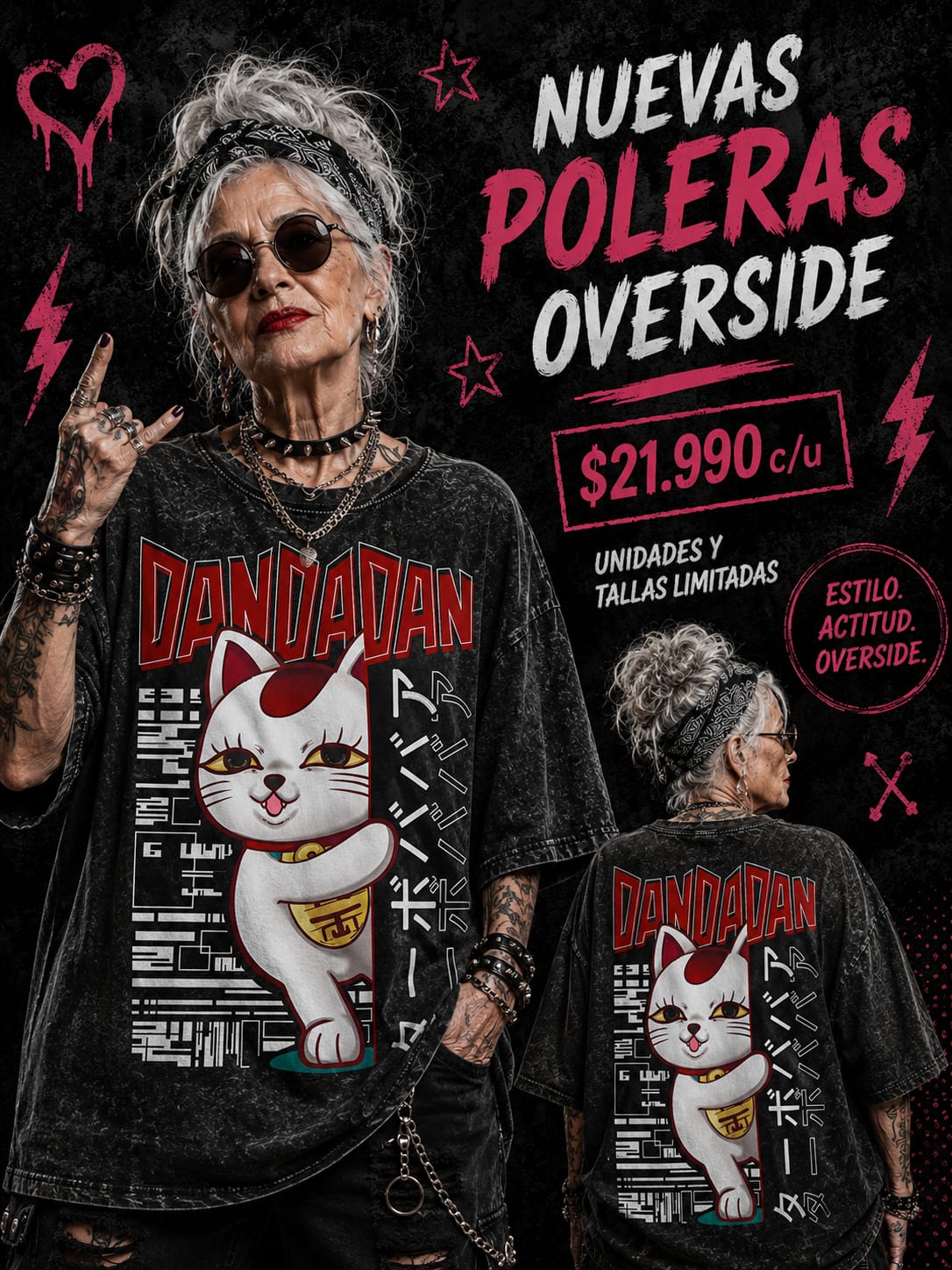 Polera Turbo Abuela Overside acid wash