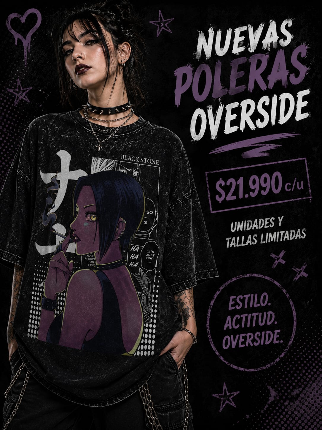 Polera Nana Overside acid wash