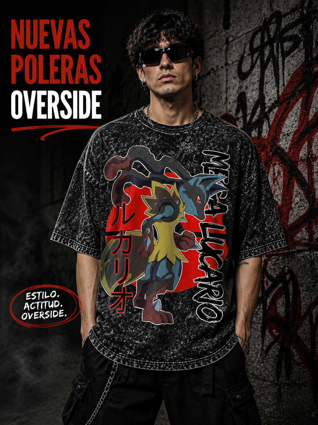Polera Lucario Acid Wash overside
